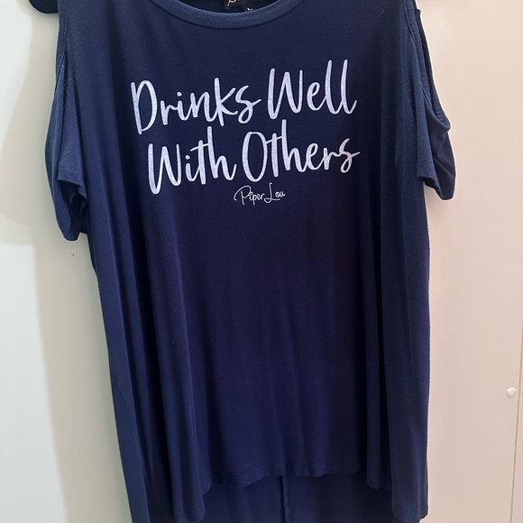 gameday couture Tops - Navy cold-shoulder Top